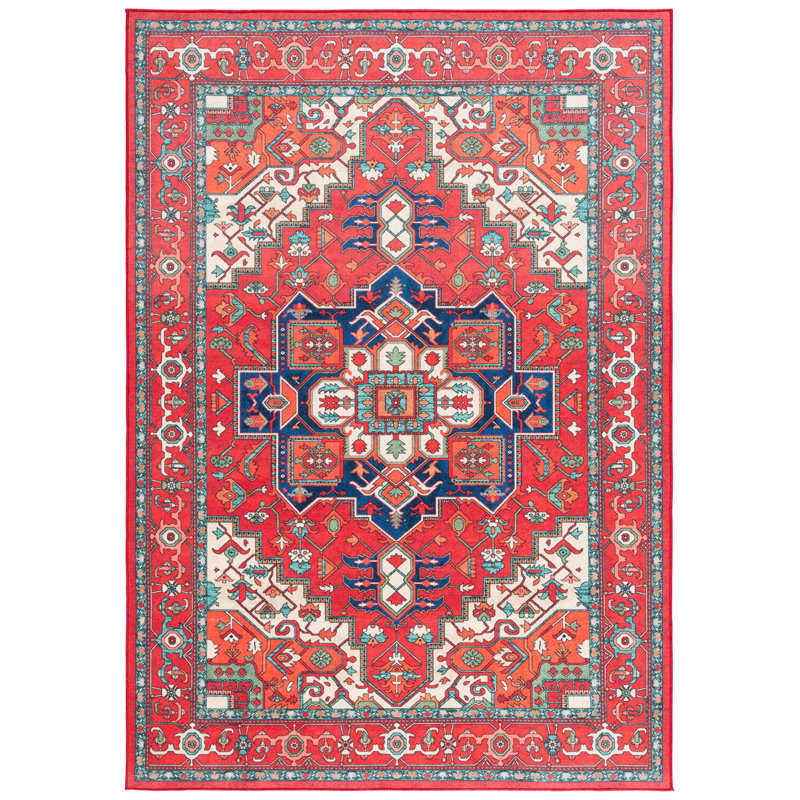 Wilhemina Orlando Felt/Velvet/Laminated Film Machine Washable Southwestern Rug in Red/Beige, Rectangle 4' x 6'