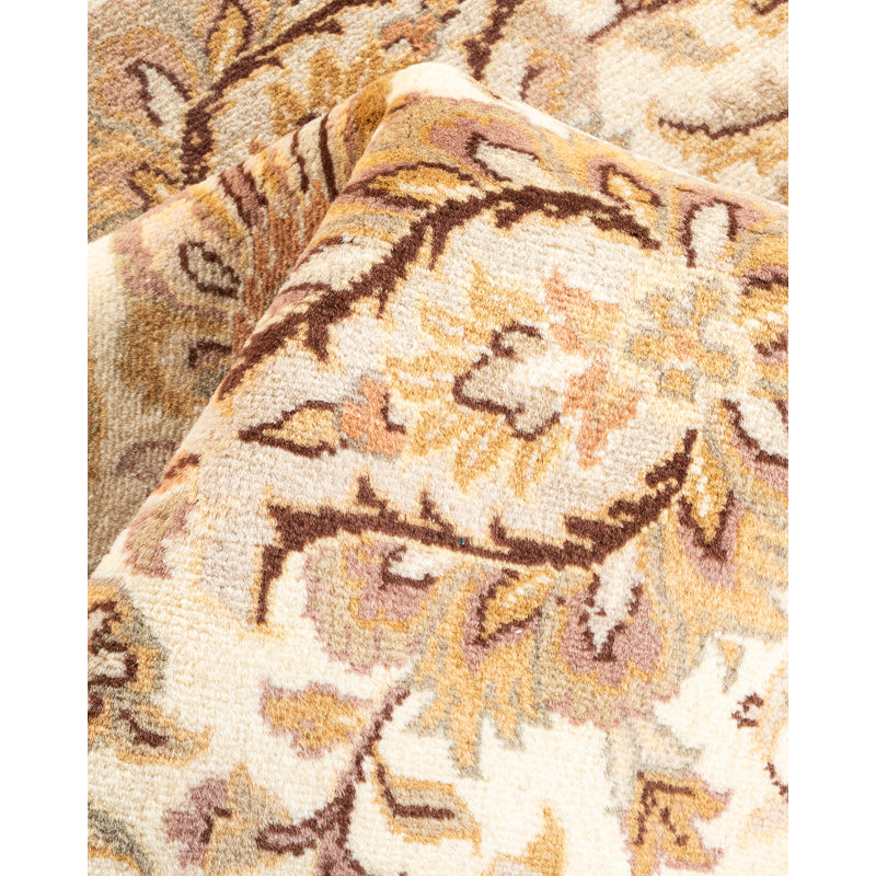 Tapis unique en laine noué à la main 4 pi 2 po x 6 pi 4 po nouvel âge Hayner - ivoire / chamois / rose cendré
