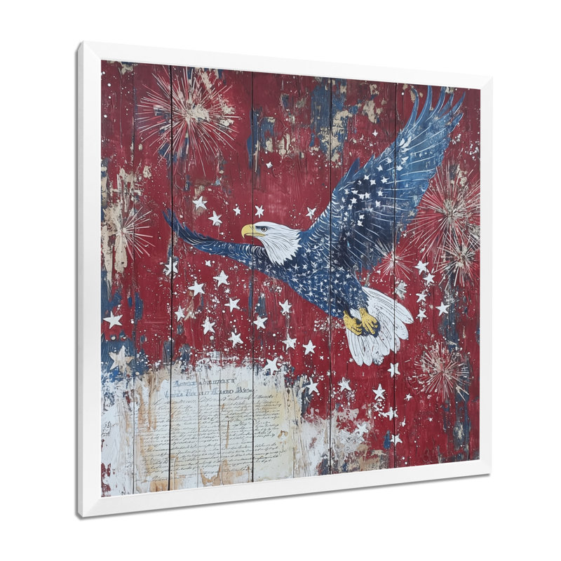 Patriotisme, aigle et drapeau des États-Unis, Paysage II - aigle, art mural, H 30 po x l 30 po, Picture Framed, Blanc