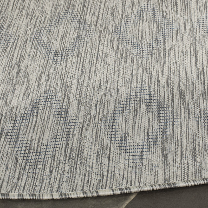 Tapis d'intérieur / extérieur à motif géométrique gris / blé / bleu, Rond 4 pi