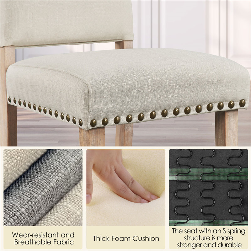 color 50.5cm H Rubberwood Leg Upholstered Side Chair, Beige Foam