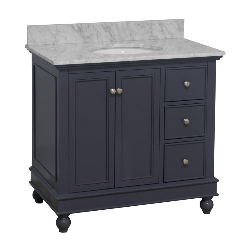 Ensemble de meuble-lavabo simple 36 po Ferdinand, Gris marine, Marbre de Carrare