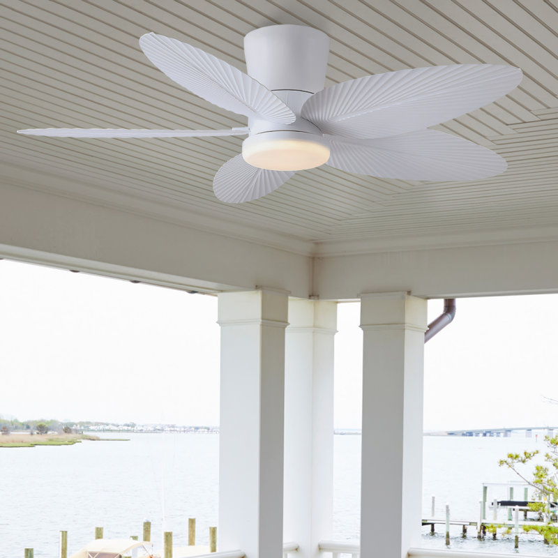 42" 5-blade Indoor Tropical Flush Mount Ceiling Fan With Light And Remote/app Control, White