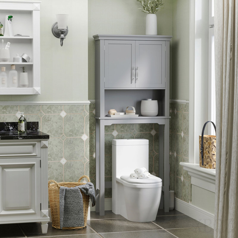 Armoire de rangement pour salle de bain à double porte avec tablette réglable intérieure et tablette ouverte Kleankin