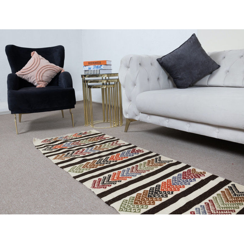 2.2x15 Ft FlatWeave Narrow and Long Runner Kilim for Hallway Decor, Hand-Woven Striped Corridor Rug