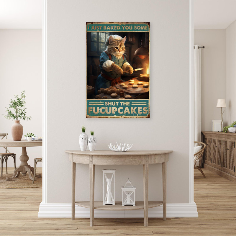 " Cat Shut The Fucupcakes - 1 Piece Rectangle Graphic Art Print On Wrapped Canvas ", L 11 po x H 14 po