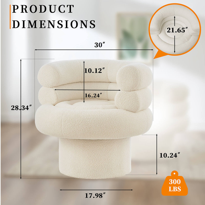 30'' Wide Swivel Teddy Bouclé Accent Chair – Round Modern Barrel Chair For Living Room, Bedroom, Or Home Office Decor, 2