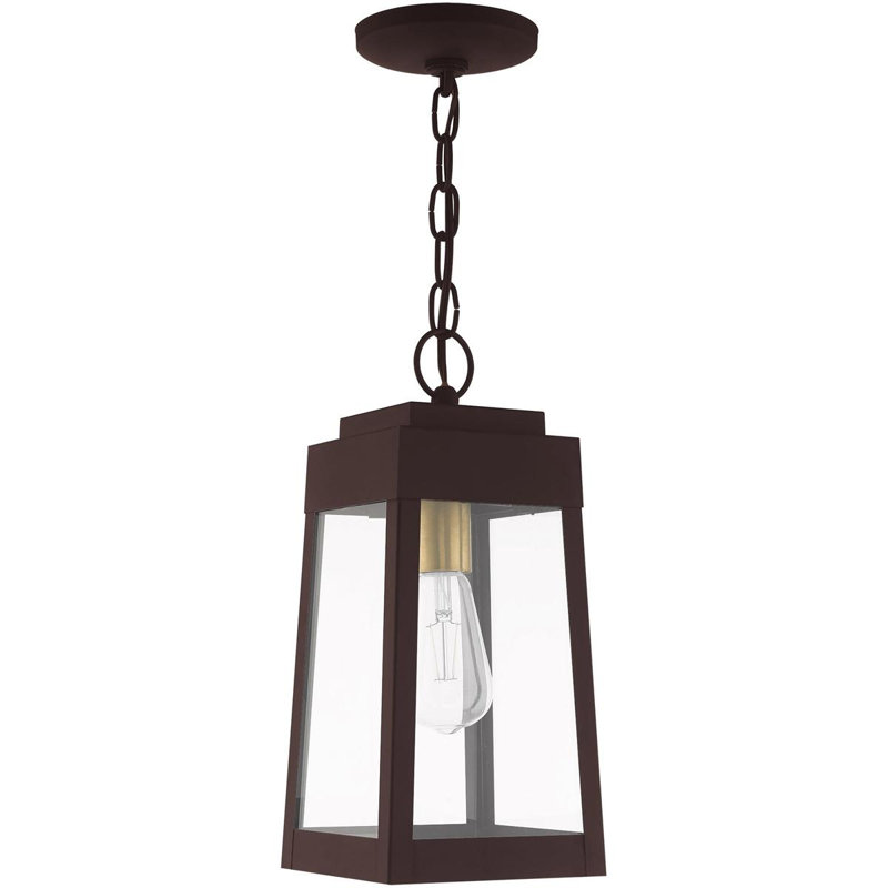 Lanterne suspendue d'extérieur 6,25 po à 1 lumière en verre transparent, Noir / Bronze