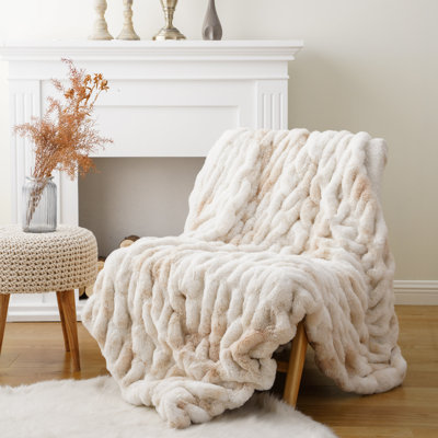 Faux Rabbit Fur Throw Blanket with Artificial Mink Backing