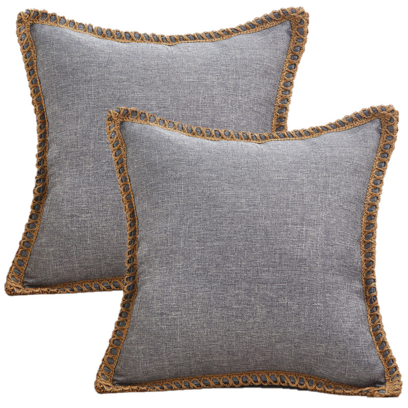 Cotton Linen Fringed Cotton Reversible Pillow Cover, Gray