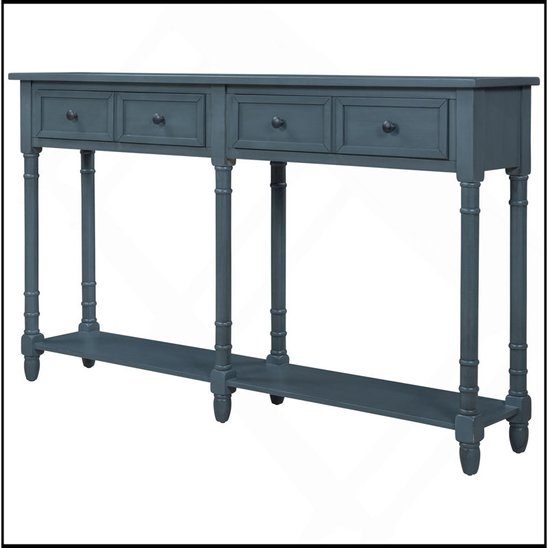 Rustic Console Table with 2 Drawers & Shelf – Solid Wood Frame, Distressed Finish, Easy Assembly, Antique Navy