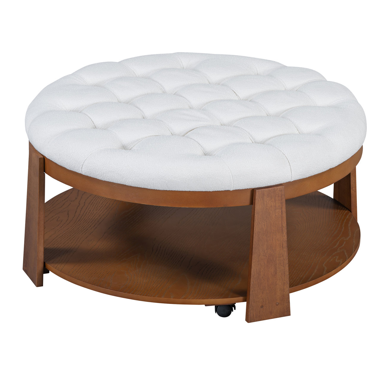 Winston Porter Modern Large Round Ottoman Coffee Table 2-Tier Oversized Button Tufted Ottoman ...