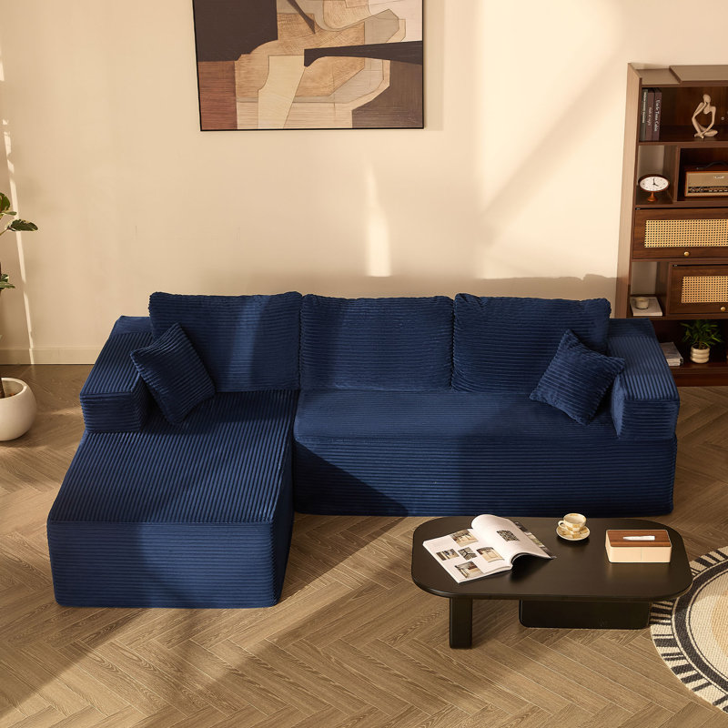 Corduroy Sofa, Blue, 272cm Left Chaise