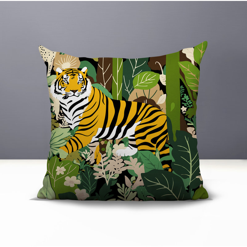 Oreiller carré réversible intérieur / extérieur Kyo Tiger, Chartreuse, Carré 15 po
