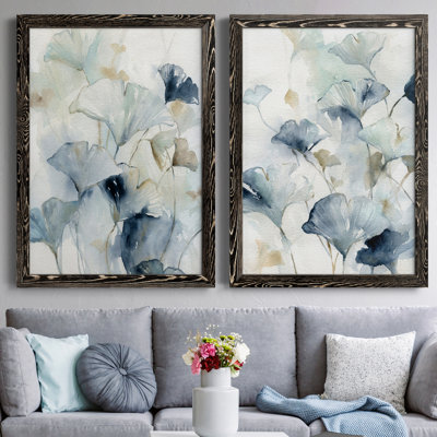 Indigo Ginkgo I - peinture sur toile 2 pièces