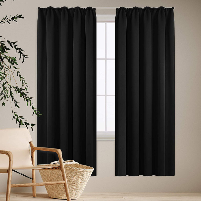 Deavin Blackout Curtain Pair, Black, Width 140 x Drop 175cm