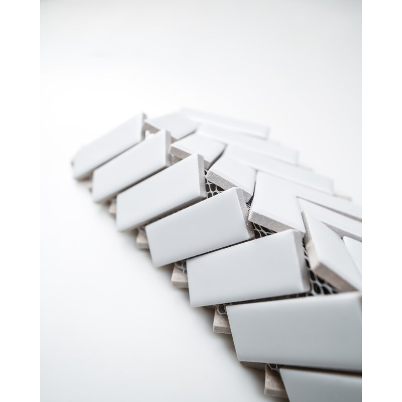 Carreau de mosaïque en porcelaine mate 1X3 "à chevrons - (boîte de 10 feuilles), Blanc