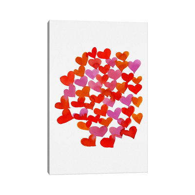 Watercolor Retro Hearts - Wall Art Print - Wrapped Canvas