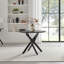 Hadlow Veneer & Metal Round Dining Table With Ophelia Fabric Chairs - Modern Statement Design-421359756-421359757