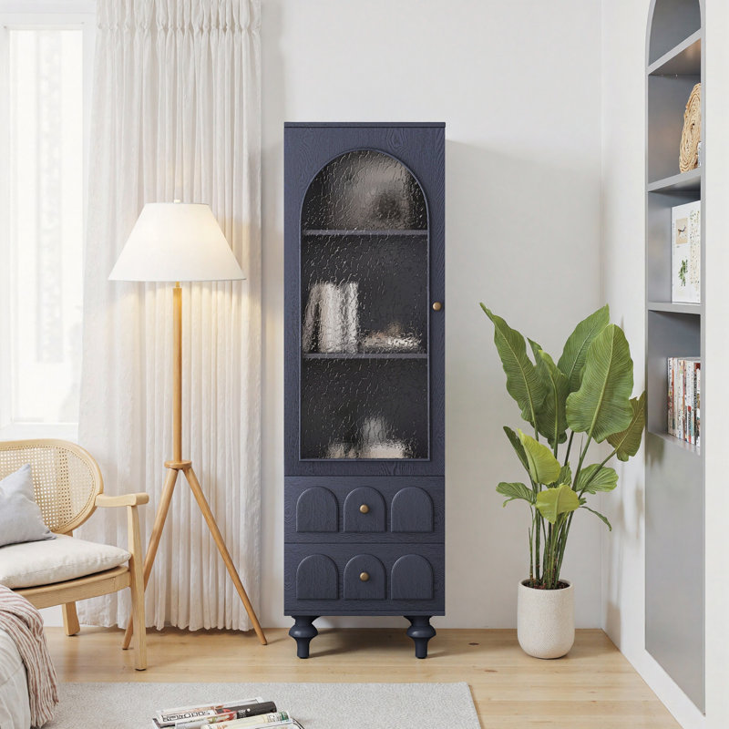 Tall Storage Cabinet with Tempered Glass Door, Two Drawers, and Adjustable Shelf for Versatile Home Organization, Black