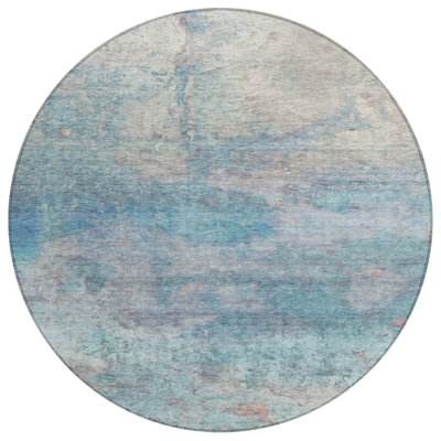 Machine Washable Indoor/Outdoor Xhevrie Aqua Rug