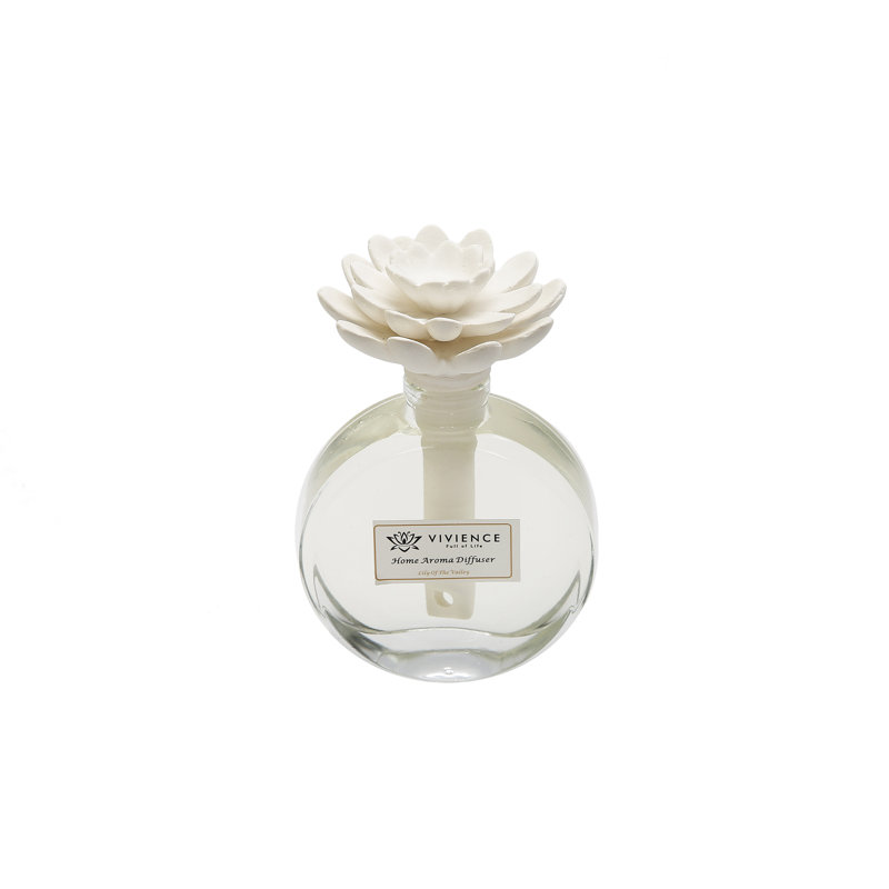 Diffuseur de bouteille transparent avec fleur blanche, parfum "Lily Of The Valley"