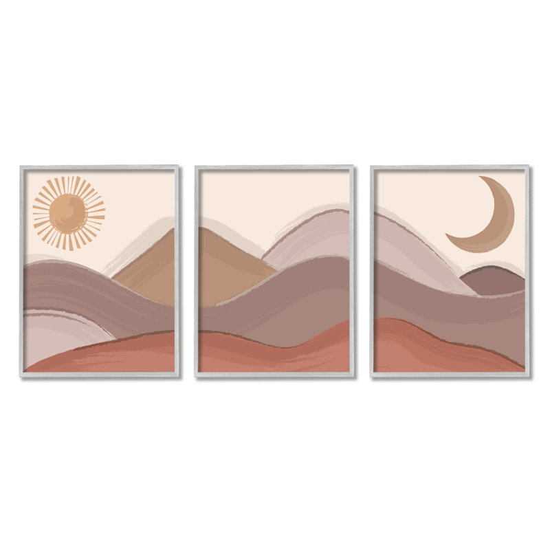 Sun and Moon Desert Sand Hills Natural Dunes 3pc Lisa Perry White, H 11 po x l 14 po, Estampe numérique Farmhouse