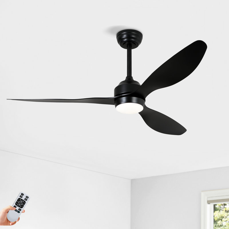 Ventilateur de plafond 52 po noir mat avec lumières et télécommande, ventilateurs de plafond à moteur à courant continu silencieux à 6 vitesses pour le salon de patio, la chambre à coucher,