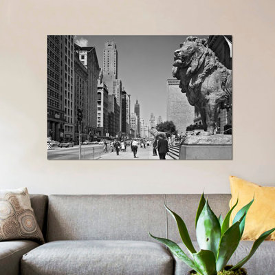 Reproduction de photo sur toile tendue, "1960 people piétons street street look north pasty north lions chicago il usa" , reproduction de photo sur toile tendue