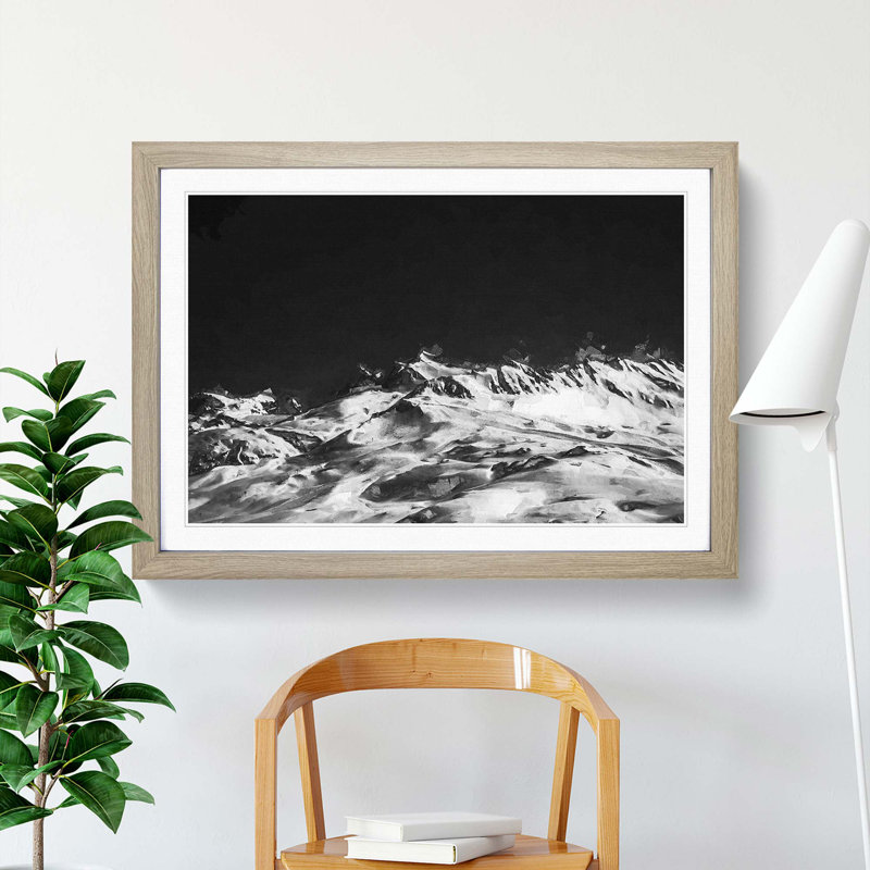 Snow Covered Mountains - Picture Frame Graphic Art Print, 48cm H x 65cm W x 2cm D, Oak Framed