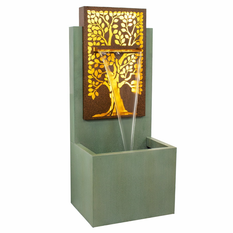 Mighty Oak Galvanized Steel Outdoor Fountain with LED Lights
