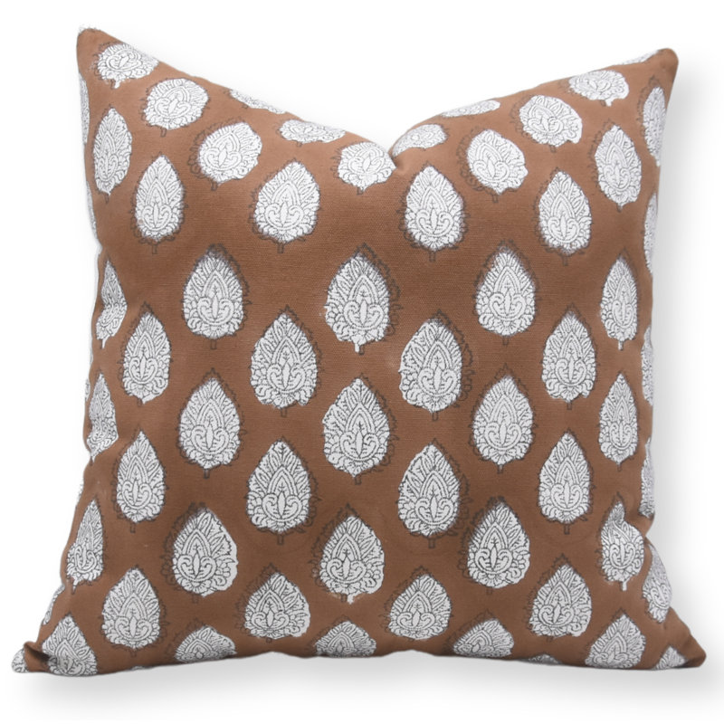 Fabdivine Linen Handcrafted Block Print Decorative Cushion Cover for Sofa, Bed & Chair- betal leaf, 20"H x 20"W