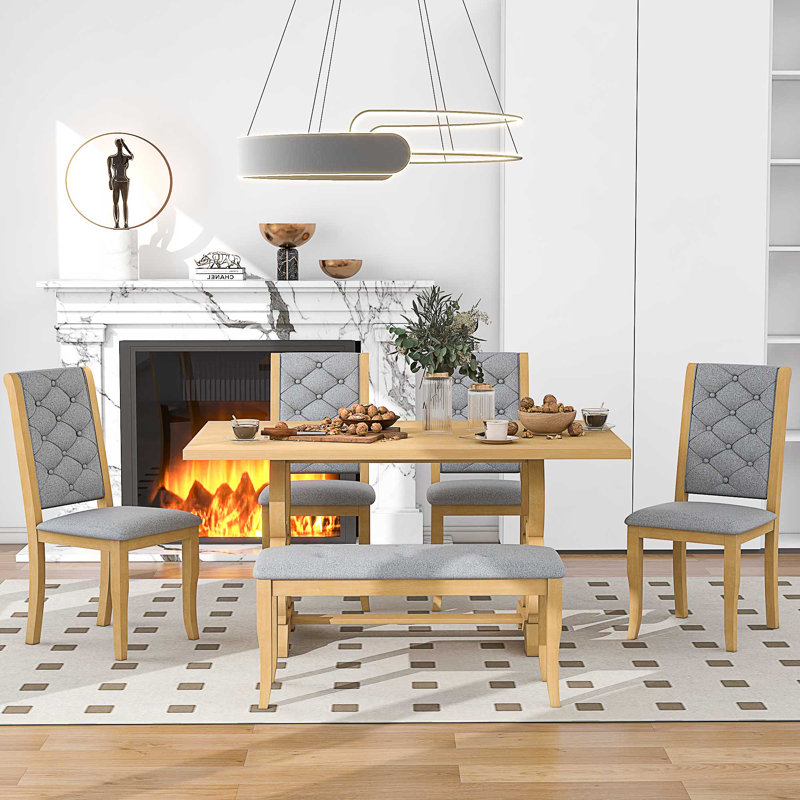 Ensemble repas pour 6 personnes Arley, Bois naturel délavé, Natural Wood Wash/Grey