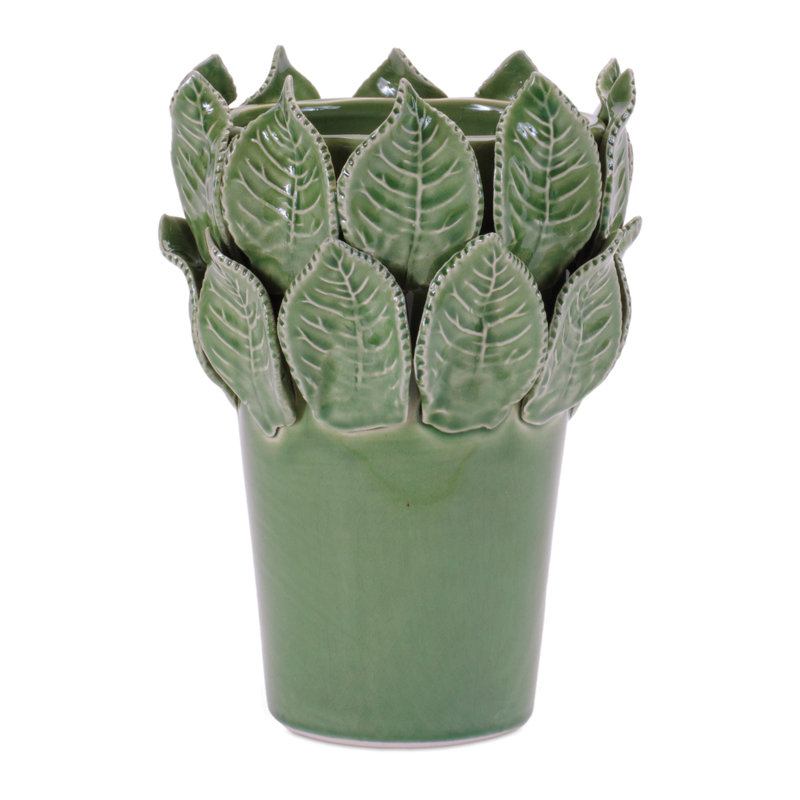Vase en grès avec feuilles 7,5 H