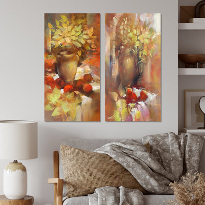 «Still Life Farmhouse Flowers and Fruits III», ensemble de 2 peintures sur toiles