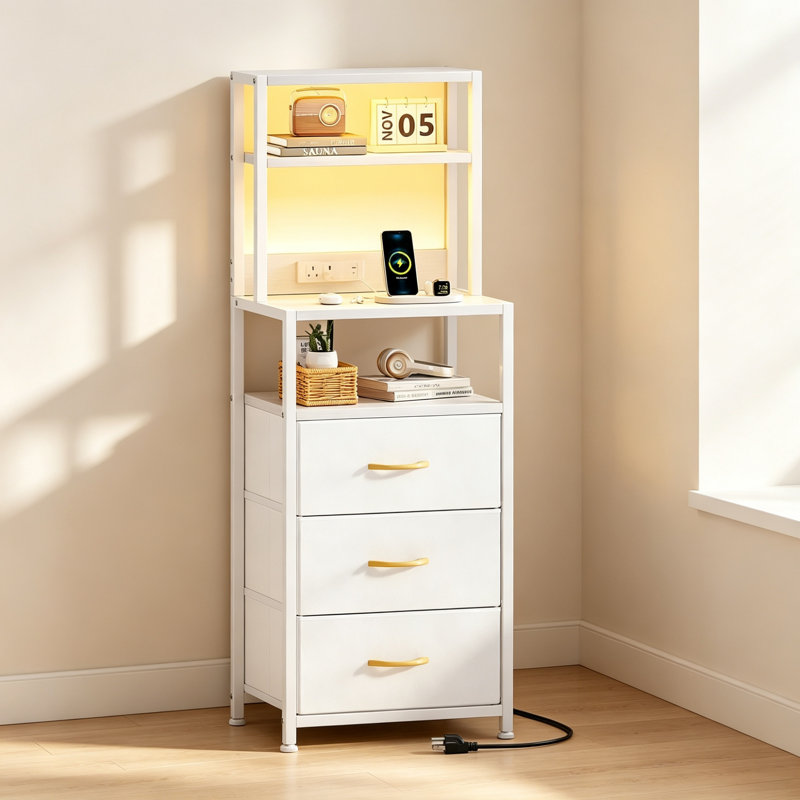 41cm W Metal Bedside Table, White