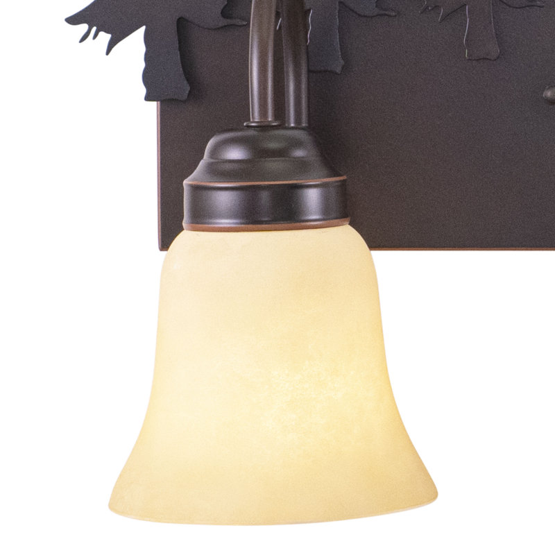 Homar 3-Light 24.75 inch Wide Burnished Bronze Rustic Cabin Bathroom Vanity Lighting Fixture, Amber Flake Glass Shade, Deer and Trees, Dimmable, LED Compatible, Over the Mirror Wall Mounted