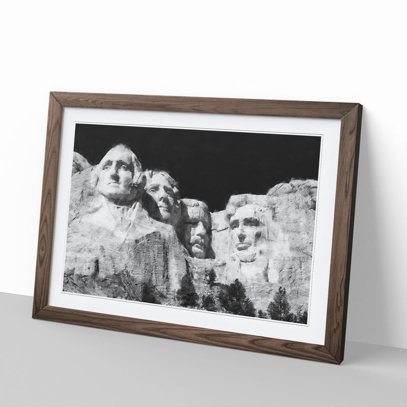 Mount Rushmore - Picture Frame Painting, Walnut Framed, 27cm H x 36cm W x 2cm D