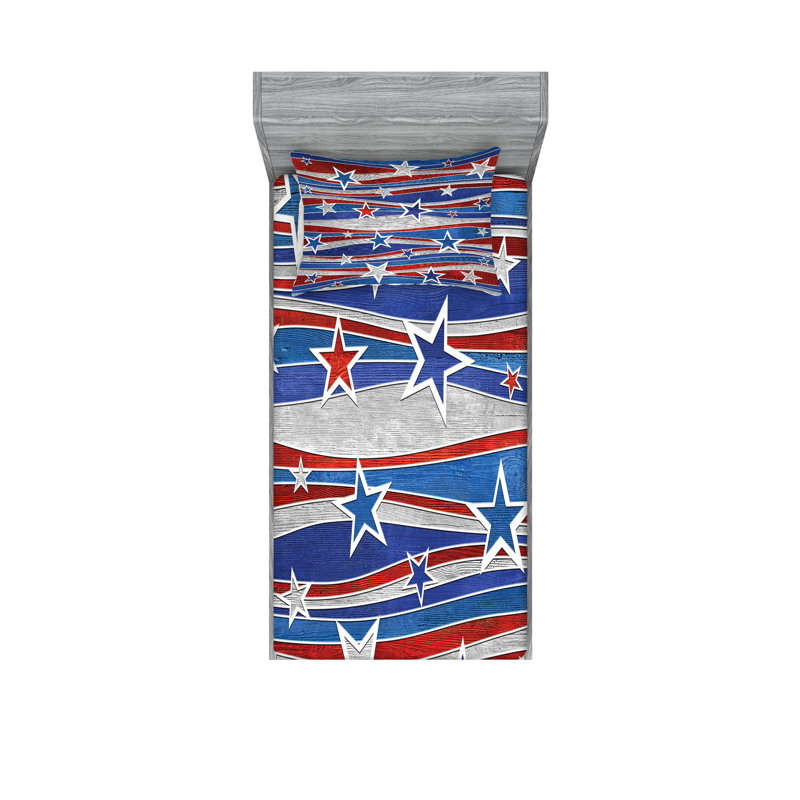 Drap-housse et coussin décoratif Ambesonne États-Unis, rouge, bleu et blanc