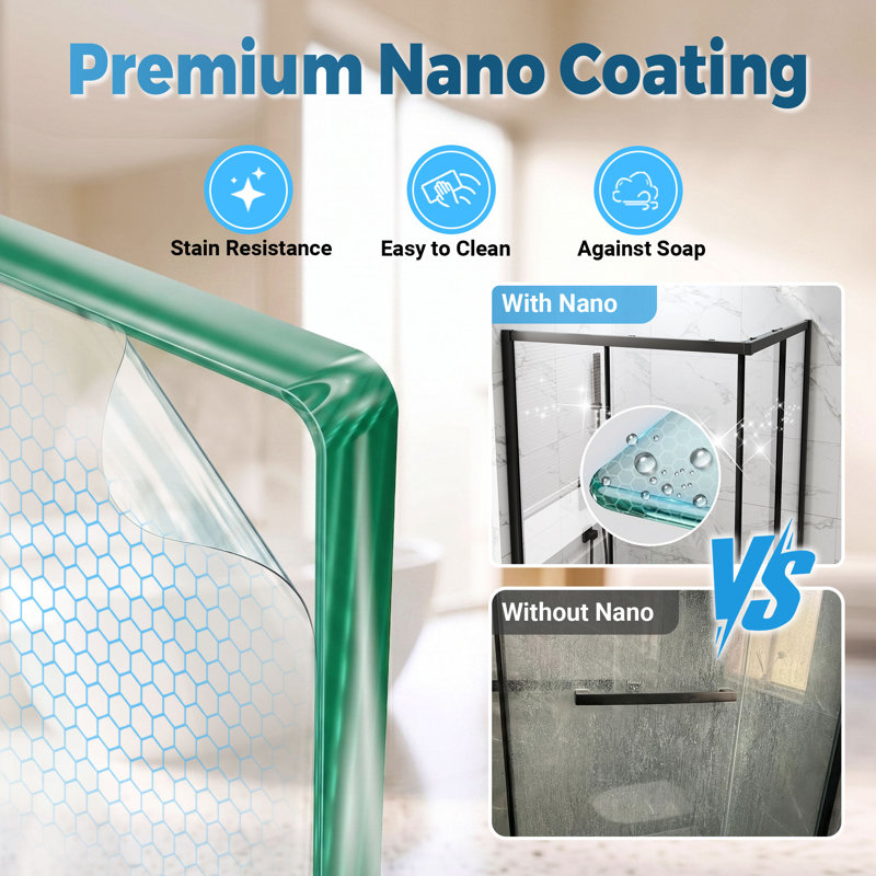 36"D x 36"W x 72"H Framed Corner Shower Enclosure, Square Shower Enclosure, Nano Easy Clean Coating Glass, Matte Black