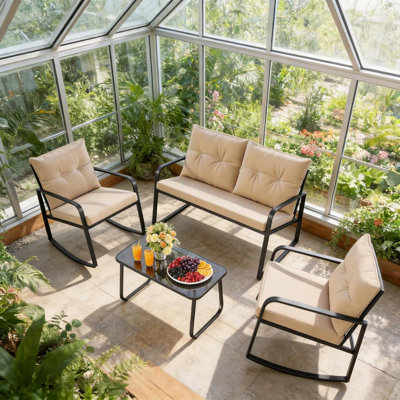 Ensemble de mobilier d'extérieur 4 pièces, chaises en rotin d'osier et canapé avec table d'appoint et coussins
