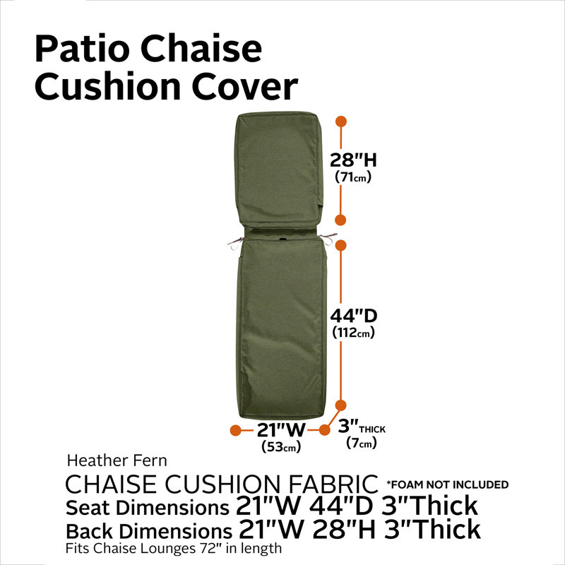 Pina Water-Resistant Patio Chaise Lounge Cushion Cover, 3" H x 72" W x 21" D, Heather Fern