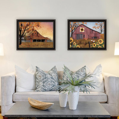 2 Wall Art For Living Room Decoration: Apple Picking Time, Sunflower Quilt Barn. Wood And Paper. 18" D X 1" W 14" H, 5Lb. Made Decor: & 18"X1"X14", Artwork