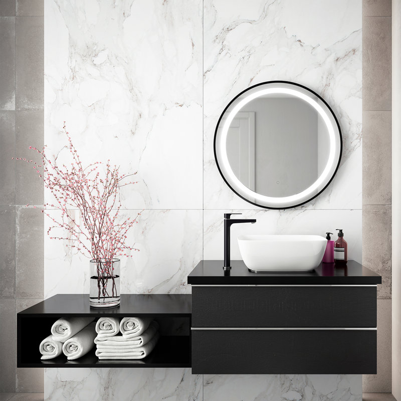 Cadre noir effet miroir lumineux 30 x 38 avec bandes givrées Effect, H 30 po x l 30 po