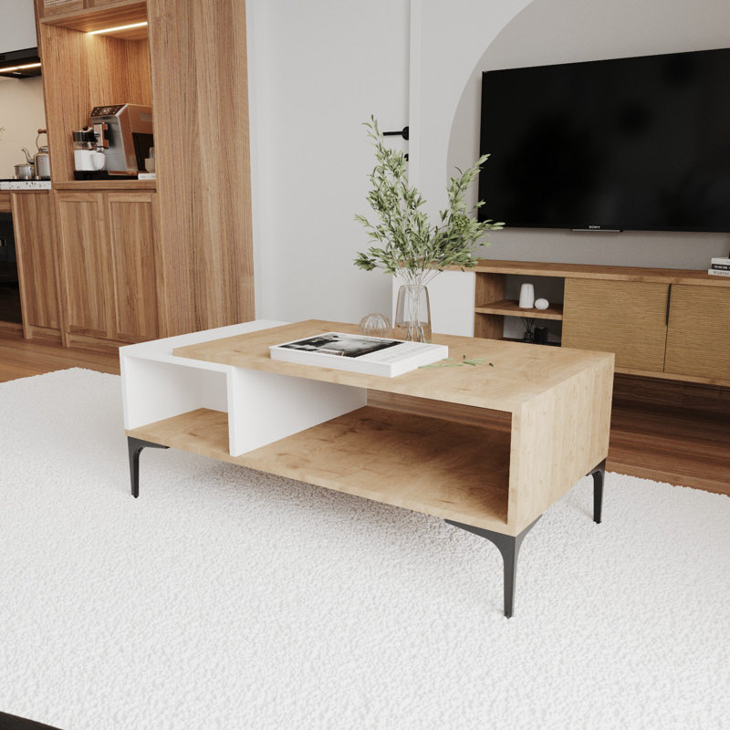 Elberfeld Coffee Table with Storage, White/Brown