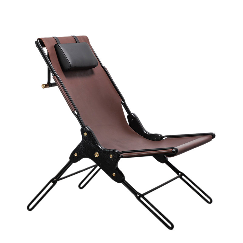 Perfidia Leather Lounge Chair, Brown Red Genuine Leather