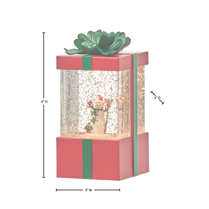 6" Red and Green LED Snowman Water Globe