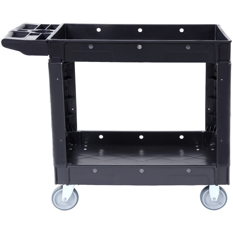 Black Heavy Duty 2-Shelf Rolling Utility Cart with Swivel Wheels