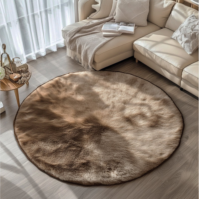 Faux Sheepskin Indoor Rug, Brown, Round 2'11"