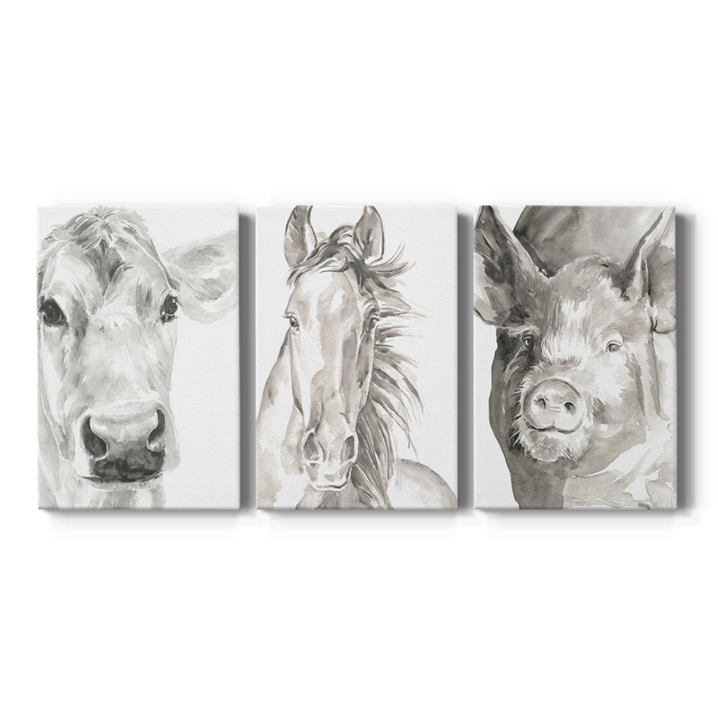 Farm face I - toile tendue sur mesure - 3 pièces, H 12 po x l 24 po